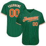Maillot de baseball personnalisé Kelly à fines rayures orange-blanc authentique blanc vert Maillot de baseball personnalisé Kelly à fines rayures orange-blanc authentique blanc vert