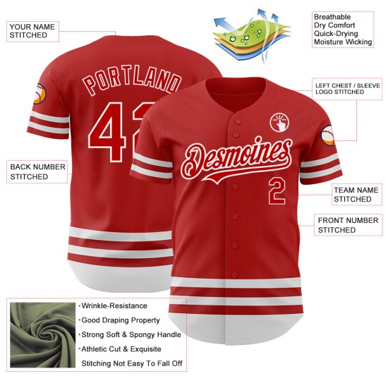 Maillot de baseball rouge et blanc authentique, ligne personnalisée Maillot de baseball rouge et blanc authentique, ligne personnalisée