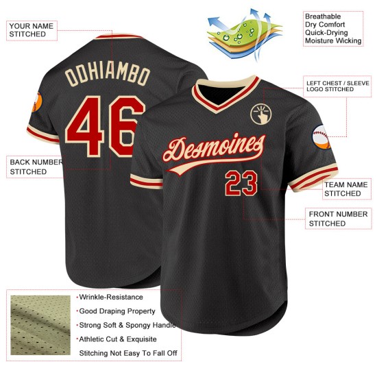 Maillot de baseball noir personnalisé authentique rouge-crème