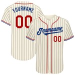 Maillot de baseball authentique à rayures rouges, noires et blanches, crème personnalisée Maillot de baseball authentique à rayures rouges, noires et blanches, crème personnalisée