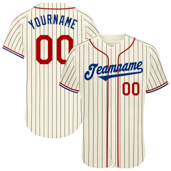 Maillot de baseball authentique à rayures rouges, noires et blanches, crème personnalisée Maillot de baseball authentique à rayures rouges, noires et blanches, crème personnalisée