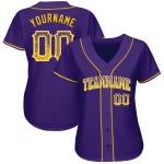 Maillot de baseball personnalisé violet doré et blanc, authentique et tendance