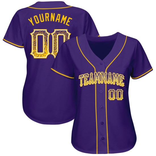 Maillot de baseball personnalisé violet doré et blanc, authentique et tendance