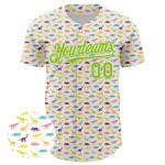 Maillot de baseball personnalisé vert animal 3D motif néon dinosaure blanc authentique Maillot de baseball personnalisé vert animal 3D motif néon dinosaure blanc authentique