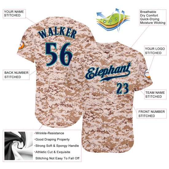 Au service de baseball authentique et personnalisé en jersey bleu marine et bleu sarcelle Camo Salute Au service de baseball authentique et personnalisé en jersey bleu marine et bleu sarcelle Camo Salute