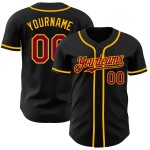 Maillot de baseball noir authentique, personnalisé, bordeaux et doré Maillot de baseball noir authentique, personnalisé, bordeaux et doré