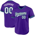 Maillot de baseball violet rétro personnalisé noir-bleu sarcelle authentique Maillot de baseball violet rétro personnalisé noir-bleu sarcelle authentique