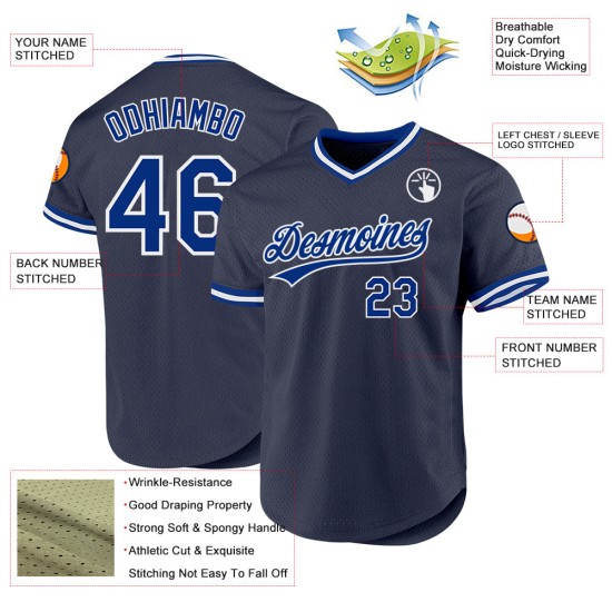 Maillot de baseball personnalisé rétro bleu royal-blanc marine authentique