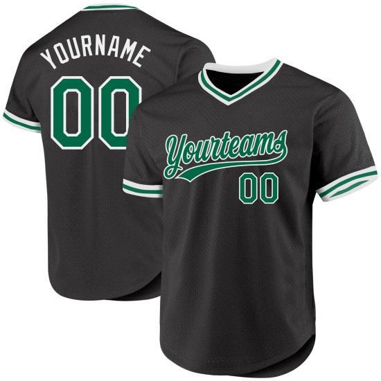 Maillot de baseball personnalisé rétro authentique noir vert-blanc Kelly Maillot de baseball personnalisé rétro authentique noir vert-blanc Kelly
